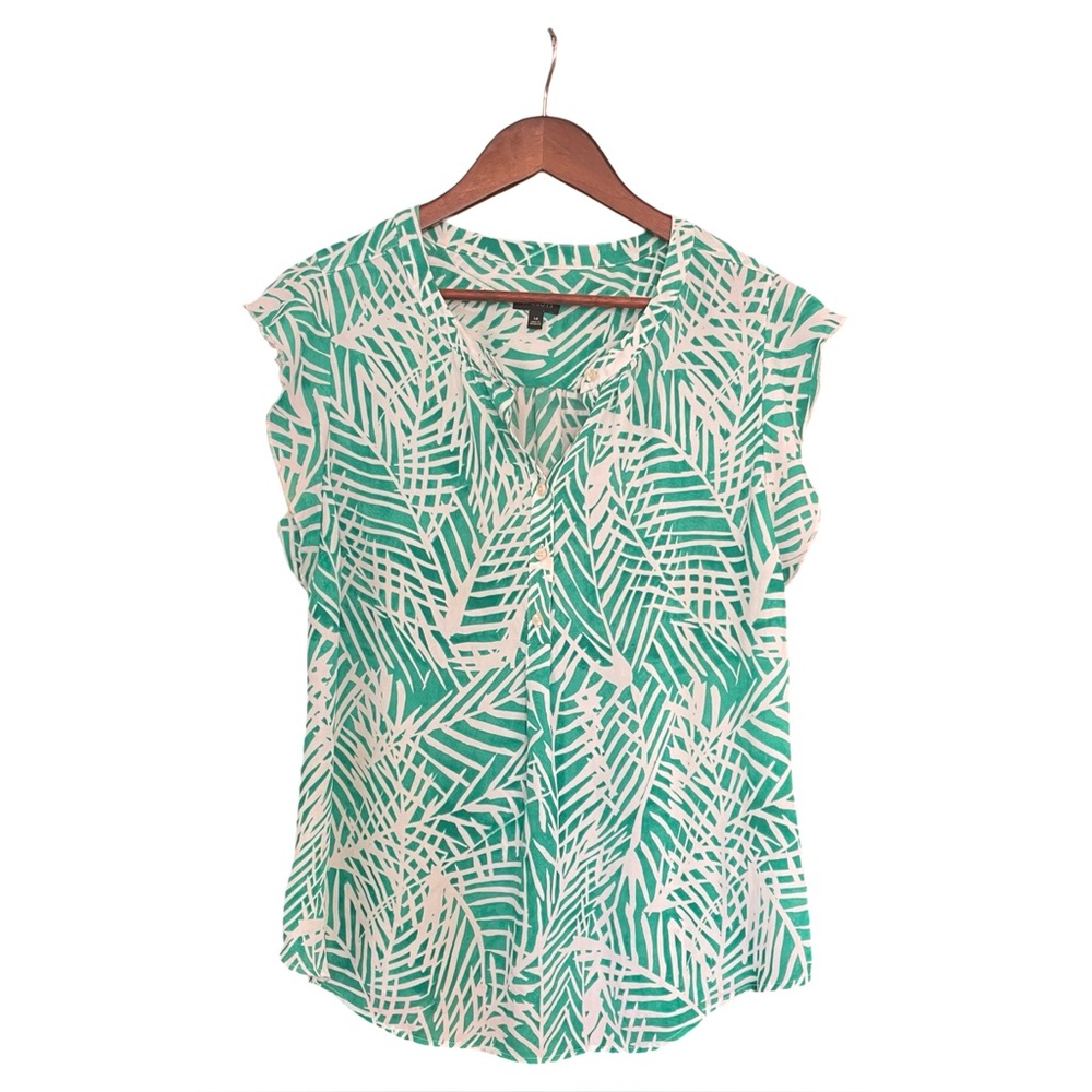 Talbots Tropical Green Leaf Print Blouse